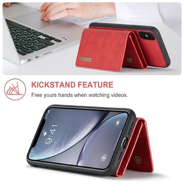 DG.MING M1 Series Plånboksfodral Konstläder med kickstand för iPhone X/XS Röd