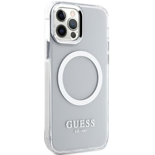 Guess Mobilskal till iPhone 12 Pro/12 Magsafe Metall Outline - Silver Silver