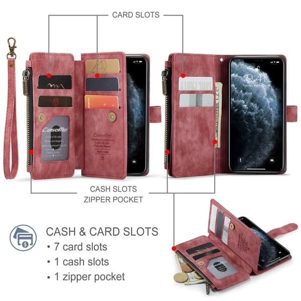CASEME C30 Plånboksfodral för iPhone 11 Pro med Rem Röd Konstläder