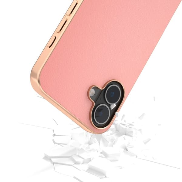 ABEEL Mobilskal till iPhone 16 Plus Electroplating Äkta Läder + TPU - Rosa