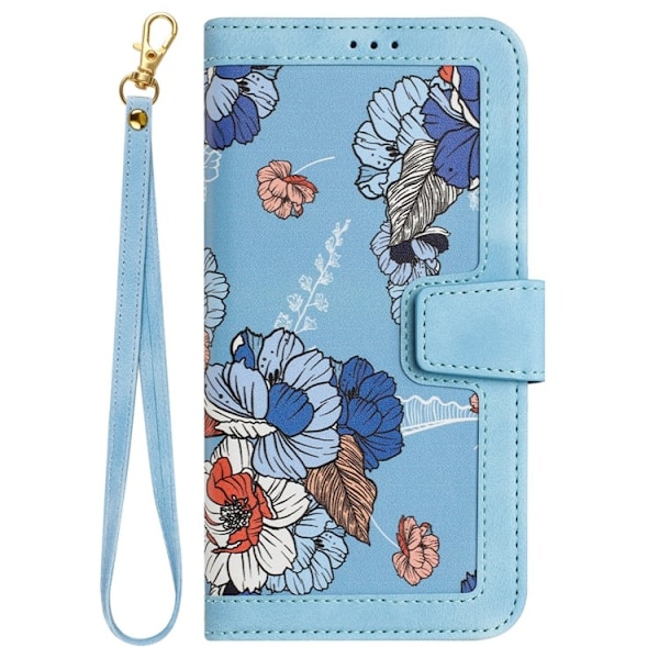 iPhone 15 Pro Max Plånboksfodral Flower Pattern - Ljusblå Blå