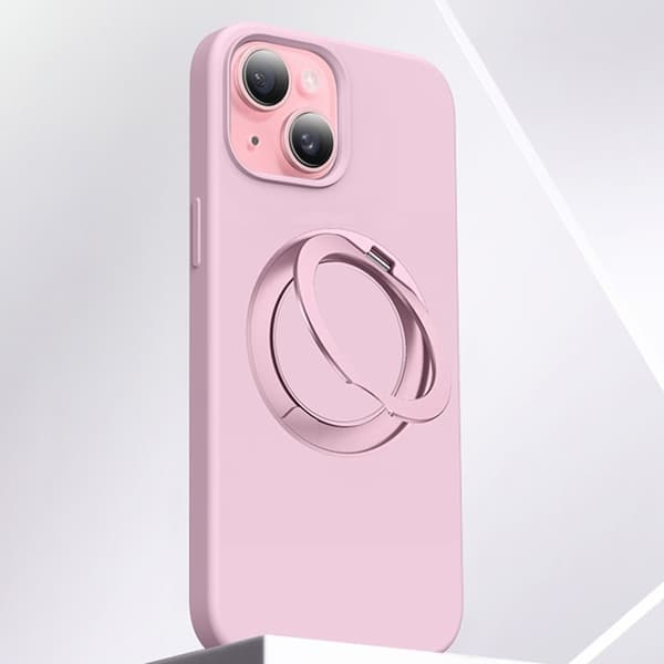 Mobilskal till iPhone 15 MagSafe Silikon Roterande Kickstand - Rosa Rosa