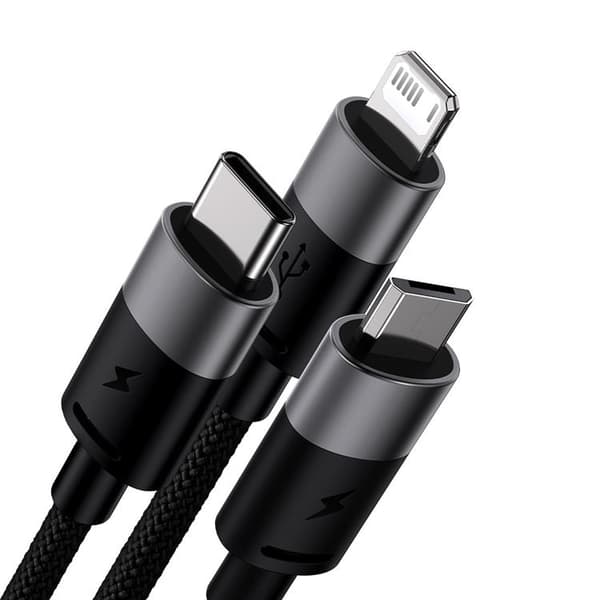 Baseus 3i1 USB-C/Lightning/Micro-USB Kabel 1,2m - Sort Black