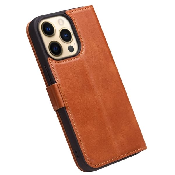 QIALINO iPhone 13 Pro Plånboksfodral Äka Läder Flip Folio Brun