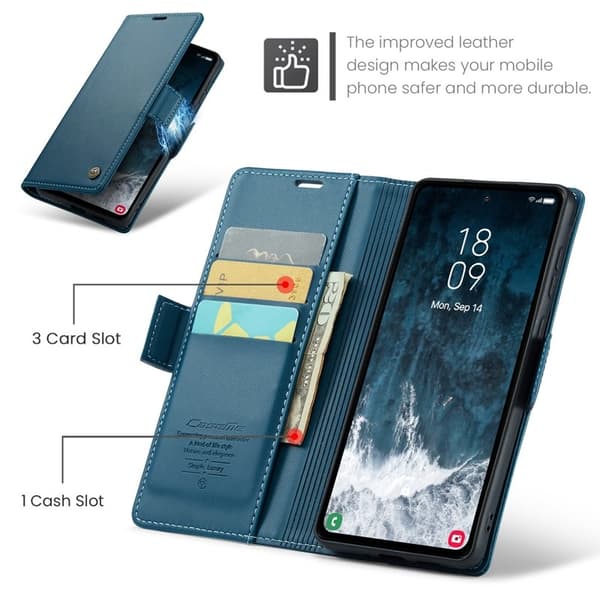 CASEME Plånboksfodral Konstläder till Samsung Galaxy S23 FE - Blå