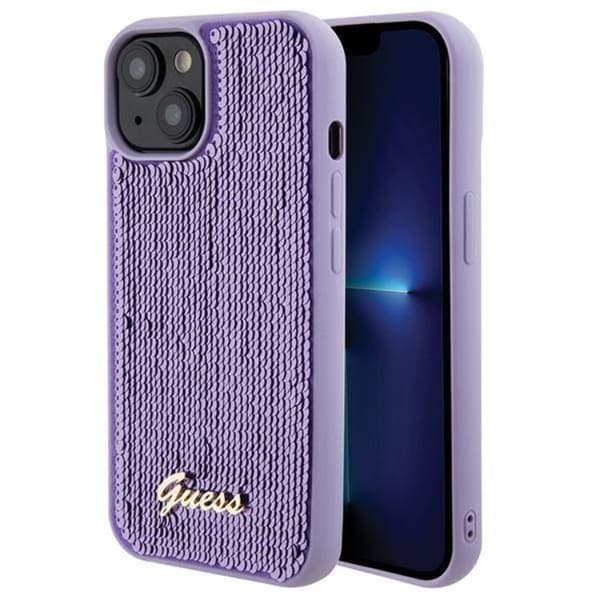 Guess Mobilskal till iPhone 15 Sequin Script Metal - Lila Lila