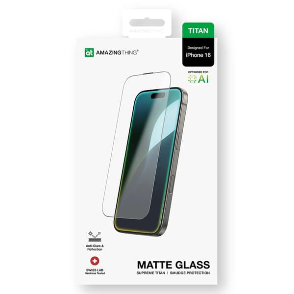AmazingThing iPhone 16 Härdat Glas Skärmskydd Titan Matte Transparent