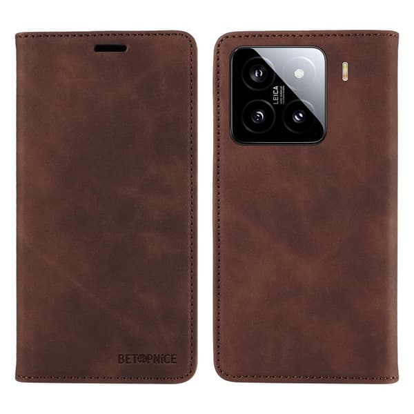 BETOPNICE 003 för Xiaomi 15 Plånboksfodral Konstläder - Brun