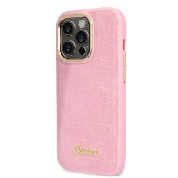 GUESS iPhone 14 Pro Skal Croco Collection - Rosa Rosa