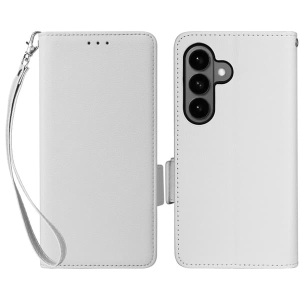 Galaxy S26/S26 Pro Plånboksfodral Litchi Konstläder med Rem - Vit Vit
