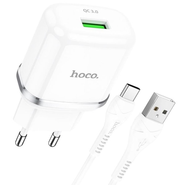 Hoco Väggladdare USB-A Med USB-C Kabel - Vit