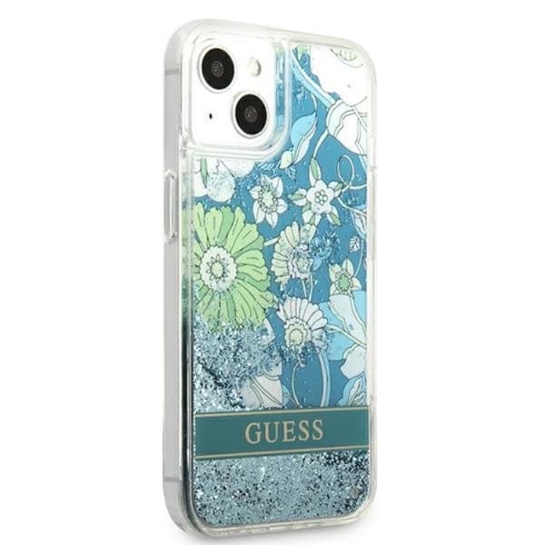 Guess iPhone 13 mini Skal Flower Liquid Glitter - Vihreä Grön