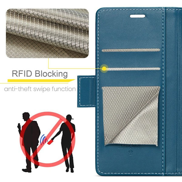 CASEME iPhone 16 Pro Max Plånboksfodral Konstläder RFID-Skydd Blå