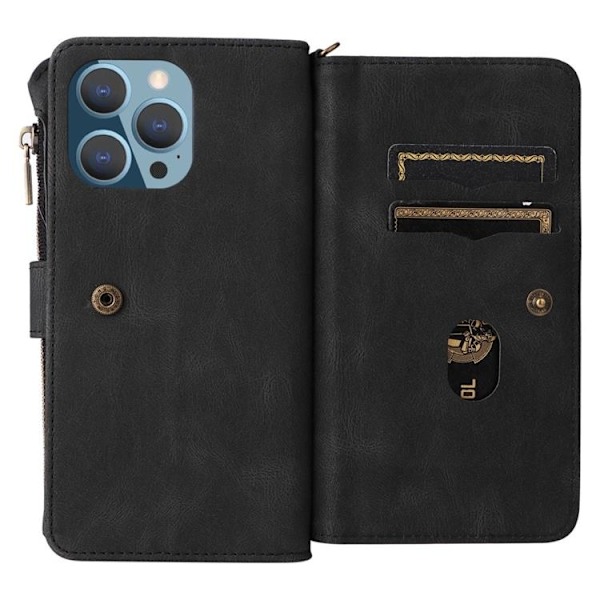 iPhone 14 Pro Max Plånboksfodral KT Zipper - Svart Svart