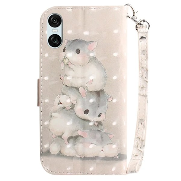 Sony Xperia 10 VI Konstläder Plånboksfodral 3D Pattern - Squirrels Beige