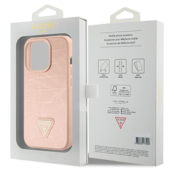 Guess iPhone 15 Pro Max Mobilskal Croco Triangle Metal Logo Rosa
