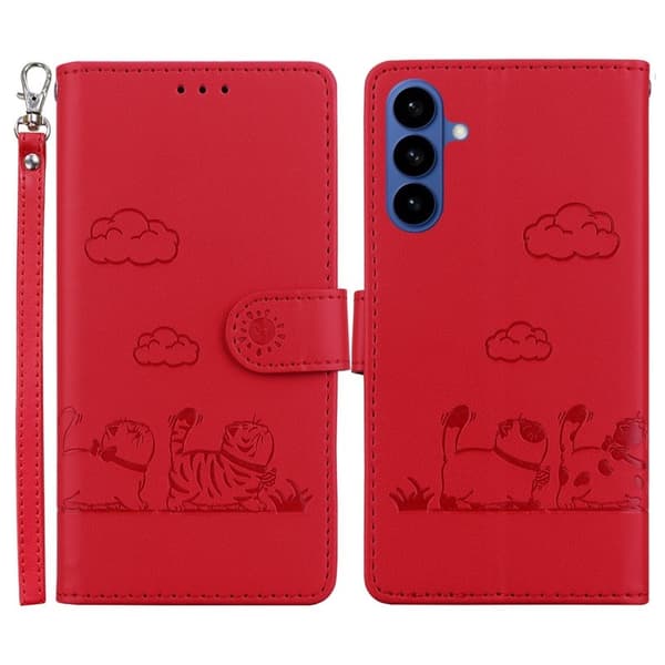 Mobilskal till Samsung Galaxy S26 / S26 Pro RFID-Skydd KattTPU + Konstläder Röd