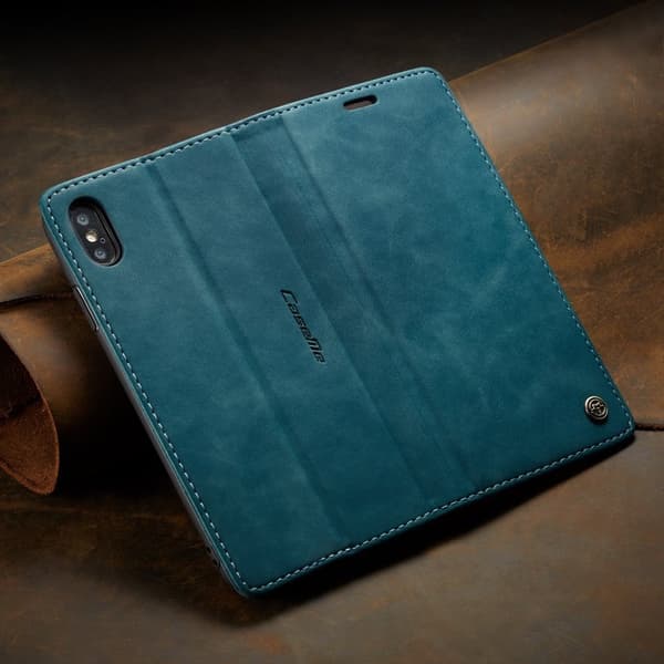 CASEME 013 Plånboksfodral Konstläder för iPhone XS Max - Blå