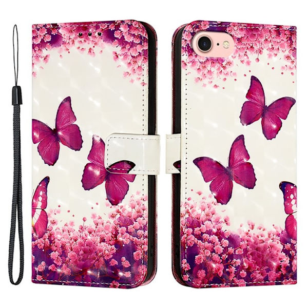 iPhone 16e Plånboksfodral Printing Pattern Med Rem Rosa