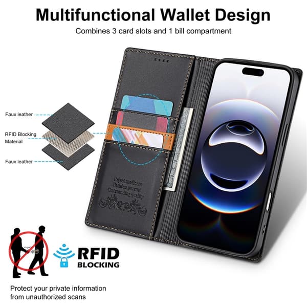 N.BEKUS iPhone Air Konstläder Plånboksfodral RFID-Skydd P3 - Svart Svart