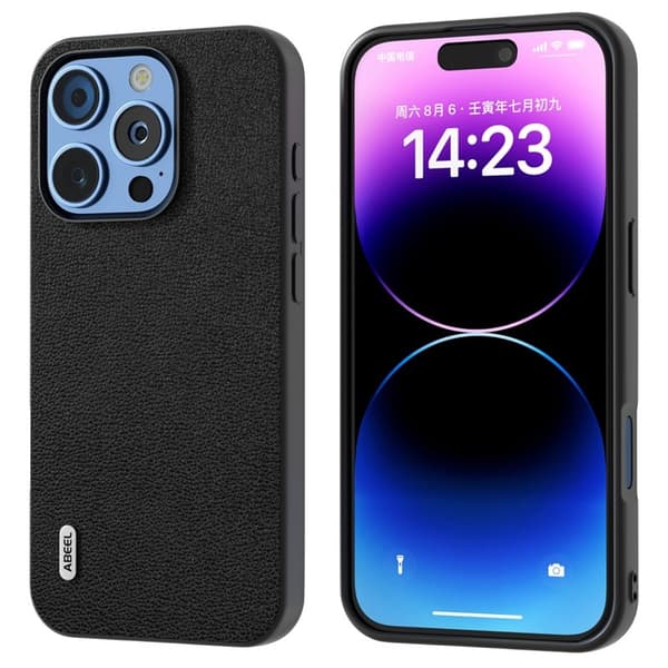 ABEEL Mobilskal till iPhone 16 Pro Äkta Läder PC+TPU - Svart