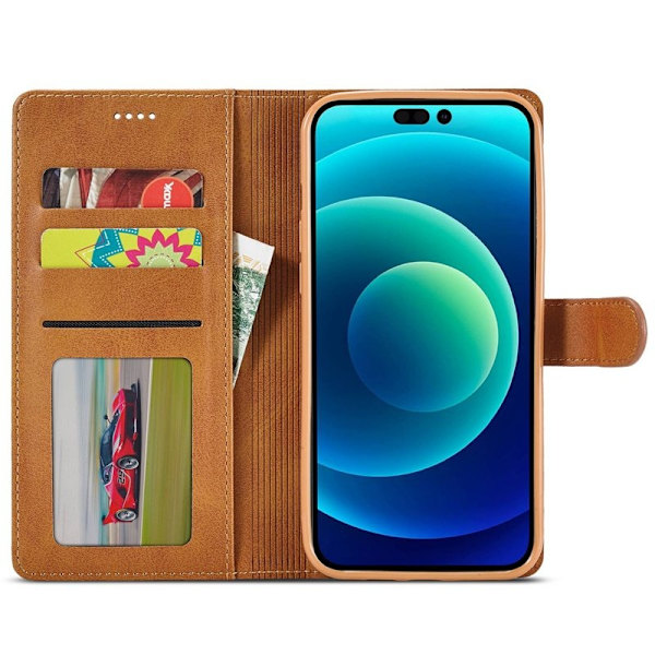 LC.IMEEKE iPhone 14 Plus Plånboksfodral - Magnetiskt Konstläder - Ljusbrun