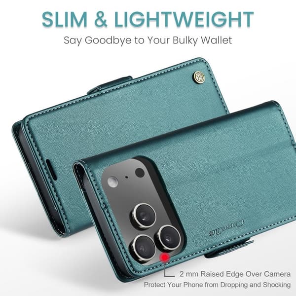 CASEME 023 iPhone 17 Pro Max Plånboksfodral RFID-Skydd Konstläder Grön