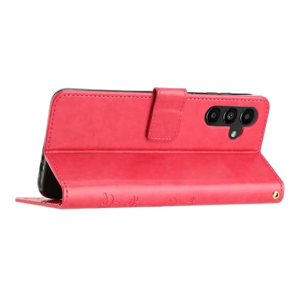 Samsung Galaxy S26 Plus Plånboksfodral Konstläder Fjäril Blommor - Röd