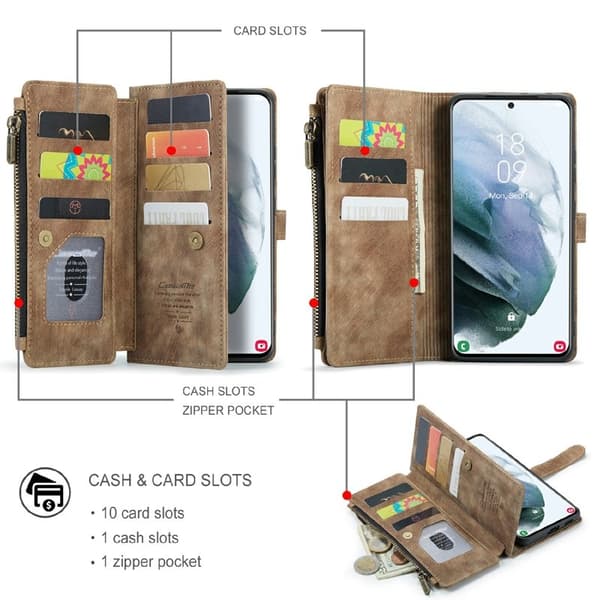 CASEME Konstläder Plånboksfodral för Samsung Galaxy S21 4G/5G - Brun