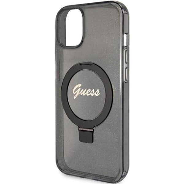 Guess iPhone 15/14 Plus Mobilskal Magsafe Ringställ Script Glitter - Svart Svart