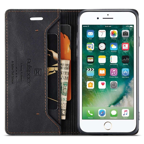AUTSPACE A01 iPhone 6/7/8 Plus Plånboksfodral Konstläder - Svart