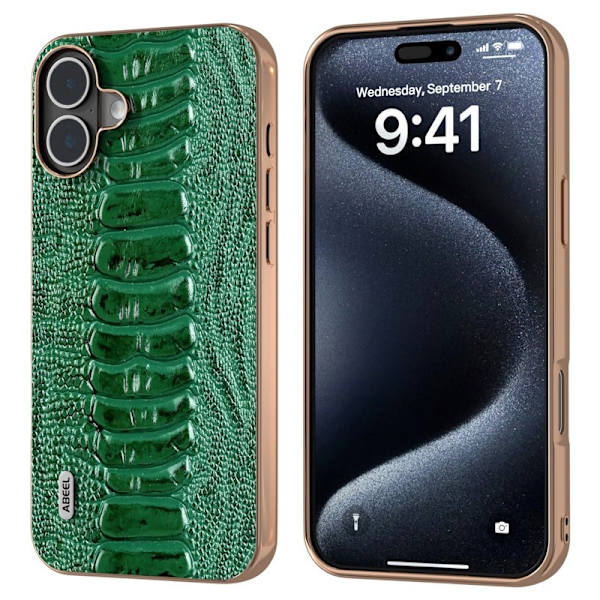 ABEEL Mobilskal till iPhone 16 Electroplating Äkta Läder Grön