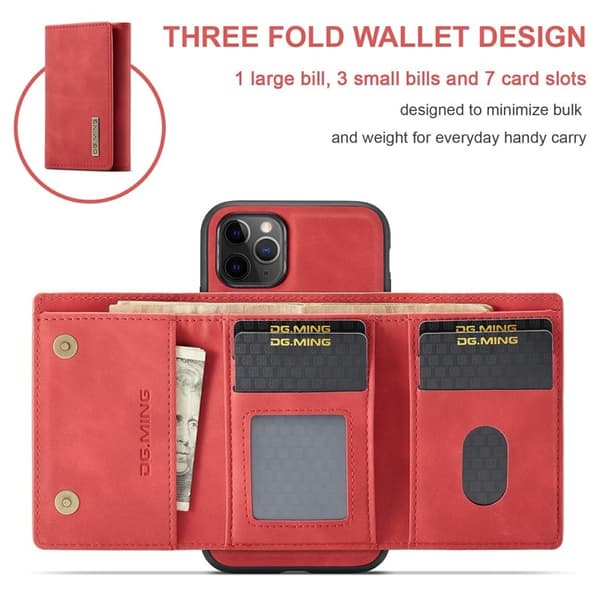 DG.MING M1 Series 2-in-1 Wallet Mobilskal med Ställ för iPhone 11 Pro Max - Röd