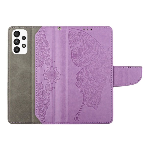 Butterfly Flower Imprinted Wallet Case Galaxy A53 5G - Lilla