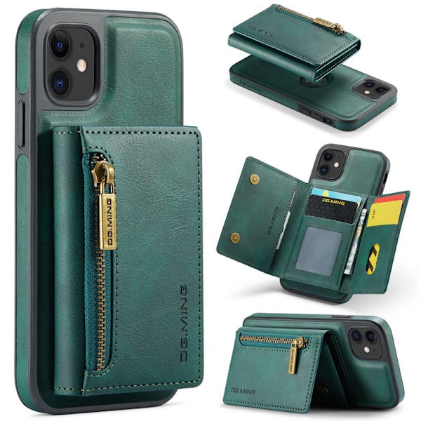 DG.MING iPhone 11 Konstläder Plånboksfodral med kortfickor - Grön