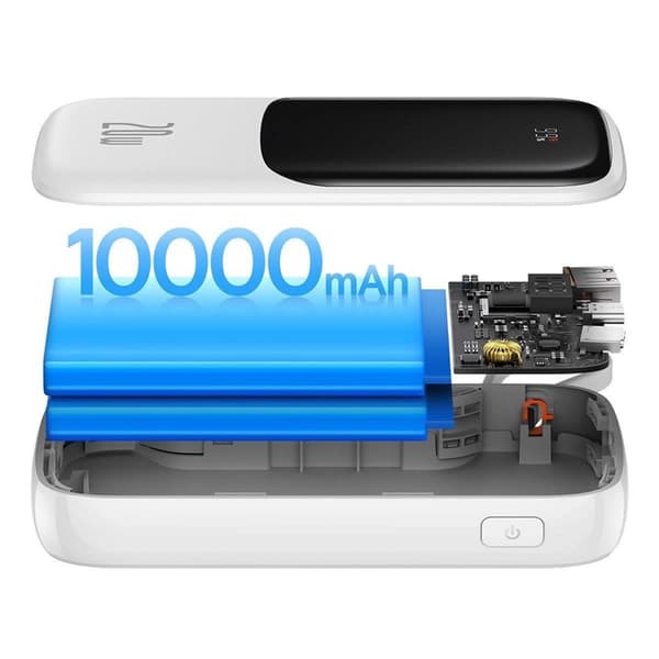 Baseus Powerbank Qpow 10000mAh 20W med Inbyggd Lightning Kabel - Vit Vit