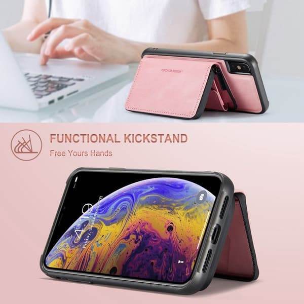 JEEHOOD Mobilskal till iPhone XS Max Detachable Zipper Wallet Rosa