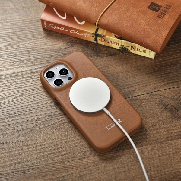 iCarer iPhone 14 Pro Plånboksfodral Magsafe CE Läder - Brun Brun