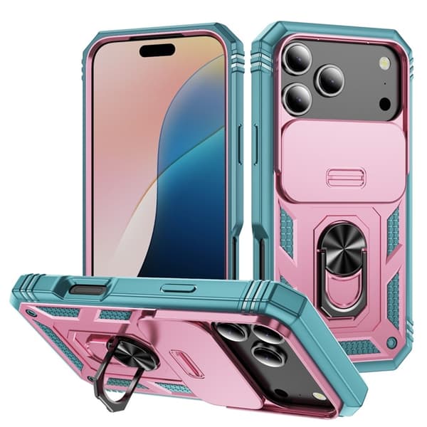 Mobilskal till iPhone 17 Pro Slide Camshield Kickstand - Rosa/Grön Rosa