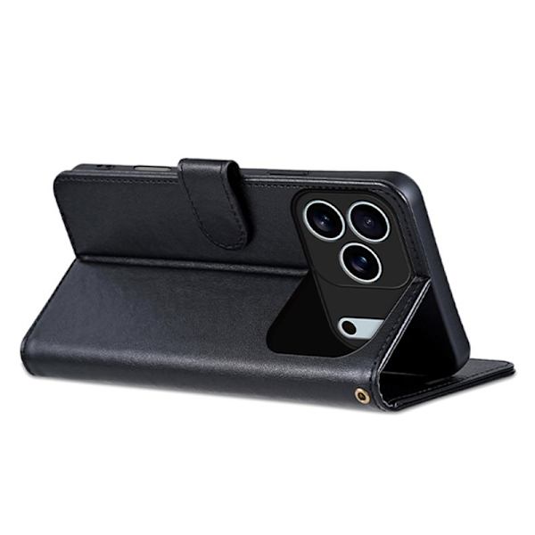 AZNS iPhone 17 Pro Max Plånboksfodral Anti-Scratch Konstläder - Svart