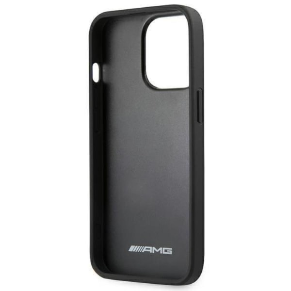 AMG iPhone 14 Pro Max Cover nahkainen kohokuvioidut linjat - musta