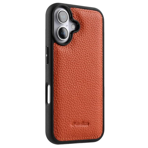 MELKCO Mobilskal till iPhone 16 Plus Äkta Läder Belagt PC - Orange