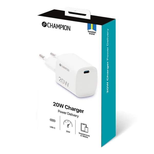 Champion Väggladdare USB-C 20W - Vit Vit