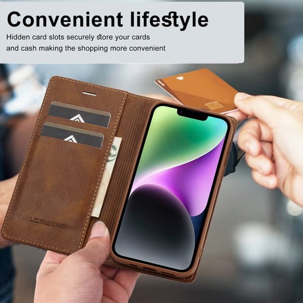 LC.IMEEKE iPhone 15 Plånboksfodral i Konstläder - RFID-blockerande - Brun