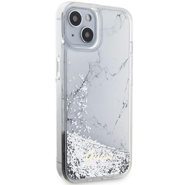 Guess iPhone 14 Cover Liquid Glitter Marble - Hvid Vit