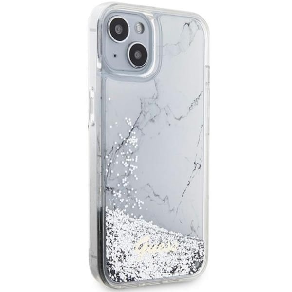 Guess Mobilskal till iPhone 14 Liquid Glitter Marble - Vit