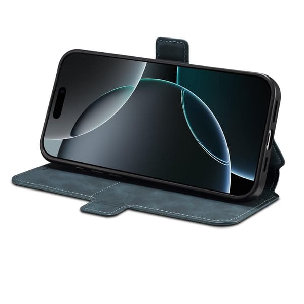 DENIOR B06 iPhone 16 Pro Plånboksfodral Magnetiskt Löst Konstläder Blå
