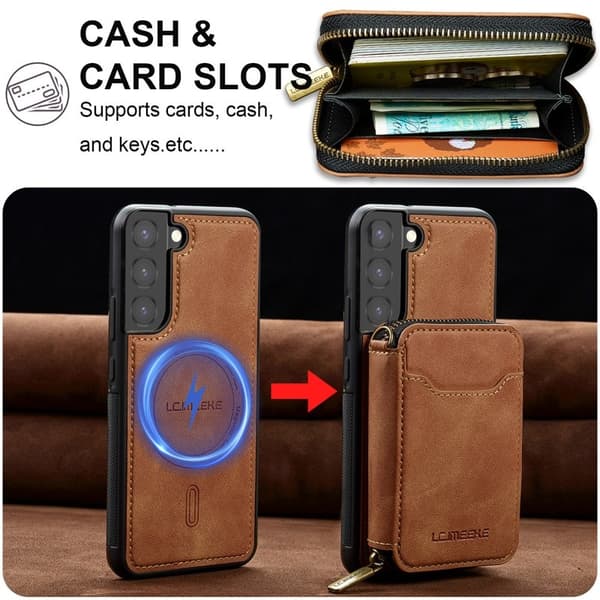 LC.IMEEKE L6 för Samsung Galaxy S22+ Plånboksfodral Konstläder - Brun