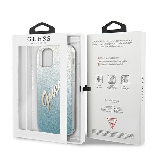 Guess Skal iPhone 12 & 12 Pro Glitter Gradient Script - Sininen Blue