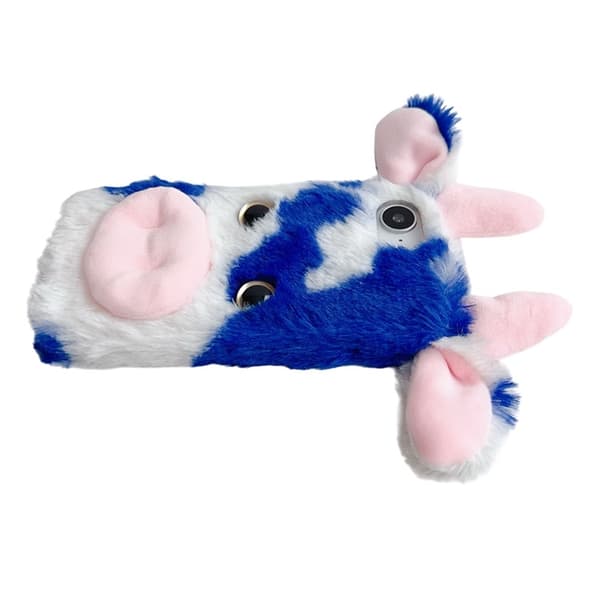 Mobilskal till iPhone 16e Fluffy Cute Cow Plush TPU - Blå Blå